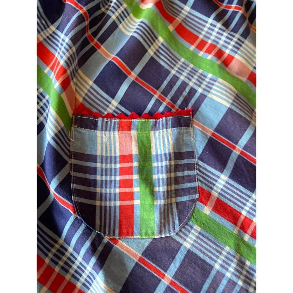 Handmade Mini Blue Green‎ Plaid Half Apron Pockets